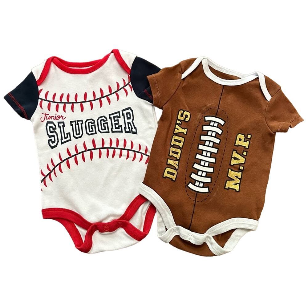 Funstuff baseball and football onesie bodysuit bundle, size 0-3 months